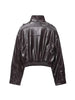 Women's Faux Leather Short Jacket Coat Long Sleeve High Collar Chic Top with Flap Pockets Female Outerwear