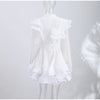 Solid Ruffle Mini Dress U Neck Long Puff Sleeve Tie Neck Tiered Hem Sweet Style Gown Soft Pastel Tones Chic Women Outfit