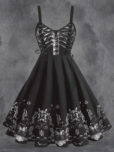 Plus Size Gothic Graphic Print Dress Women Soft Comfort Loose Casual Dark Punk Dress