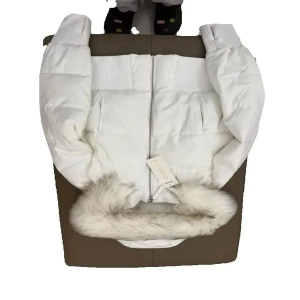 Retro Pink Warm Fur Collar Hooded Short Women Cotton Clothing Harajuku High Street Winter Coat for Women
