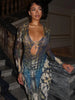Sexy See Through Dress Woman Butterfly Print Metal Ring Hollow Full Sleeve Splits Clubwear Midnight Elegant Bodycon