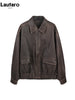 Spring Autumn Cool Handsome Retro Oversized Distressed Brown Soft Faux Leather Jackets for Women Zipper Runway