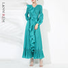 Chic Pleated Women's Dress Irregular Ruched Patchwork Design V Collar Niche Elastic Loose Lace Up Clothing 2DB1191