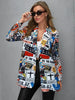 Elegant and Youth Blazer Spring Vintage Irregular Print Casual Woman Clothing High Street Lapel Blazer Woman Outerwears
