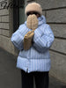 Casual Stripe Women's Padded Jacket Hooded Zipper Warm Thicken Lady Coats Autumn Winter Female Street Outwear