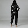 Women Jacket Sets 2 Piece Long Sleeved Slim PU Leather Gripped Pants Set Solid Zipper Fly Pencil Pants Slim Fit High Street Suit