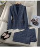 Khaki Blue Plaid Suits Women Spring Prfessional High End Casual Blazer And Pants Sets Office Lady Work Wear