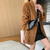 Vintage Suede Jackets Women Casual Loose Lapel Single Breasted Blazer Female Autumn Long Sleeves Brown Outwear Lady