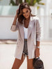 Blazer women casual Autumn Winter Long-sleeved double-breasted solid color long blazer women's clothing