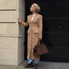 Elegant Waist Cinching Woolen Coats Autumn Winter Lady Single-breasted Lapel Long Overcoat Women's High Street Outwear
