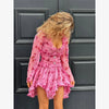 Women Elegant Floral A-line Pleated Dress Sexy Long-sleeved Waist Cinching Ruffle Mini Dresses Lady Vacation Street Gowns
