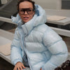 Women Solid Hooded Glossy Padded Jacket Long Sleeve Stand Zipper Fluffy Warm Coat Autumn Winter Chic Casual Street Jackets
