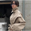 Solid Stand Collar Trench Short Coats Button Long Sleeve Pocket Zipper Windbreaker Lady High Street Outerwear