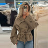 Chic Plaid Loose Women's Autumn Coats Belts Double-Breasted Lace-Up Turn-Down Collar Full Sleeve Lady Jacket Female Outwear