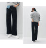 Women Jeans Fleece Lined Wide Leg Washed Finish Warm Insulation Soft Touch Winter Everyday Style Full Length