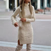 Warm Knitted Dresses Women High Neck Slim Solid Wool Mini Dresses Ladies Basic Long Sleeve Winter Autumn Warm Dresses