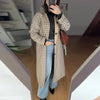 Vintage Khaki Reversible Plaid Trench Coat Women Loose Lapel Single Breasted Pocket Full Sleeve Jacket Autumn Lady Outwear