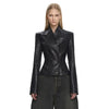 IG Women's Gothic Faux Leather Embossed Fitted Leather Blazer Structured Shoulder Lace Cuff Casual Black Blazers