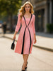 Womens 2/3 Elegant Square Neck Zipper Work Office A-Line Pleated Business Casual Party Slim Fit And Flare Swing Midi Dress