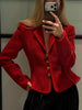 Women Vintage Tweed Blazer Lapel Collar Full Sleeves Single Breasted Slim Fit Peplum Cropped Coat Fall Winter Elegant Outerwear