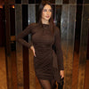 Sexy O-neck Long Sleeve Bandage Solid Short Dress Streetwear Women's Elegant High Waist Tunics Ruched Party Club Dresses