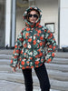Women's Winter Jackets Printed Hooded Padded Jacket Street Female Stand Collar Long Sleeve Zipper Loose Coats Lady Outerwear