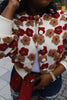 Elegant Women Button Front Floral Appliques Long Sleeve Jacket Thick Warm Winter Streetwear Outwear