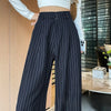 Autumn Vintage Striped Loose Women's Wide Leg Pant Button Spring High Waist Female Straight Office Full Length Trousers