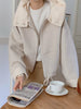 Solid Wool Coat Women Casual Hooded Y2k Loose Zipper Blends Cardigan Full Sleeved Thick Warm Outwear Jackets Autumn Winter