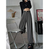 Fall Winter Elegant Gray Suits Pants for Women Office Lady High Waist Wide Leg Trousers with Pockets Black Pants