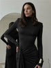 Turtleneck Thigh High Split Sexy Maxi Dress For Women Long Sleeve Draped Bandage Bodycon Club Long Dress