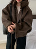 Solid Wool Coat Women Casual Hooded Y2k Loose Zipper Blends Cardigan Full Sleeved Thick Warm Outwear Jackets Autumn Winter