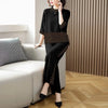 Middle-aged mother Suit Spring Autumn Loose Plaid Patchwork Top+Wide leg pants Two-piece Women's Clothing Sets