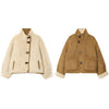 Chic Faux Suede & Fur Reversible Jacket For Women Lapel Single Breasted Pocket Coat Lady Winter Warm Outerwear