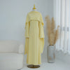 White Pearl Trim Cape Maxi Dress Women Elegant Long Sleeve Cinched Waist Muslim Robes Spring Eid Abaya Lady Dresses