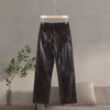 Leather Women's Pants Sets Chic Laple Single Breasted Long Sleeve Jackets Elastic Waist Straight Pants Suit Lady Outfits