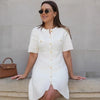 White Elegant Knitted Mini Dress For Women Metal Button Sexy Slim Rib Sweater Dress Holiday Party Outfits Autumn