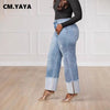 Women Streetwear Straight Washed Denim Patchwork Wide Leg Jeans Pants Spring Ripped Out Party Trousers