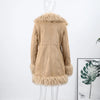 Elegant Solid Faux Fur Spliced Coat Women Lapel Long Sleeve Tassel Plush Outerwear Fall Winter Warm Streetwear