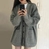 Korean College Style Single Breasted Cardigans Loose and Lazy V-neck Big Pocket Knitted Cardigan Women's Coat Sweater