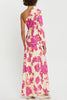 Rose Printed Satin Dress Womens Elegant High Waist Boho Maxi Dress Sexy One Shoulder Long Sleeve Women Party Dresses