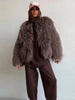 Brown Faux Fur Coat Women's Round Neck Loose Long Sleeves Thick Plush Short Jacket Winter 7A1041