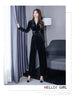 Temperamnet Velvet Jumpsuit For Women Elegant V-neck Long Sleeve Slim Wide-Leg Pants with Brooch