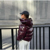 Women Striped Hooded Cotton Jacket Long Sleeve Stand Zipper Buttons Thickening Padded Jackets Winter Casual Coat