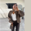 Casual Solid Loose Knit Coat Women All-match Lapel Zippers Full Sleeve Lady Coats Female Autumn Winter Lady Outwears