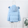 Winter Women Striped Hooded Cotton Jacket Long Sleeve Stand Zipper Buttons Thickening Padded Jackets Casual Office Lady Coat