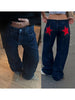 Women's Y2K Vintage Jeans Aesthetic Star Pattern Print Loose Straight Leg Denim Long Pants Casual Low Waist Trousers