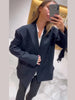 Chic Women's Double Breasted Blazer Top Contrast Stchiting Loose Fit Formal Casual Outerwear Suit Jacket Outfit
