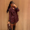 Solid Wine Red Blazer Jacket For Women Elegant Double Breasted Suit Coats Female Lapel Long Sleeve Office Lady Outerwear