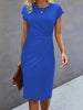 Women's casual dress tight dress front knot round neck medium-long dress basic daily wear